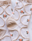 Antique Floral Socks - Beige & Coral