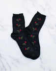 Vintage Rose & Heart Socks - Black