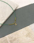 Figgy Green Bead Necklace & Boat Charm