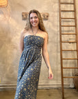 Odette Strapless Dress - Blue Floral
