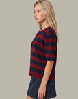 Colette Crew Neck Boxy Tee - Cherry & Blue