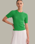 Arden Pointelle Puff Sleeve Top - Kelly Green