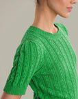 Arden Pointelle Puff Sleeve Top - Kelly Green
