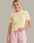 Arden Pointelle Puff Sleeve Top - Lemon Icing