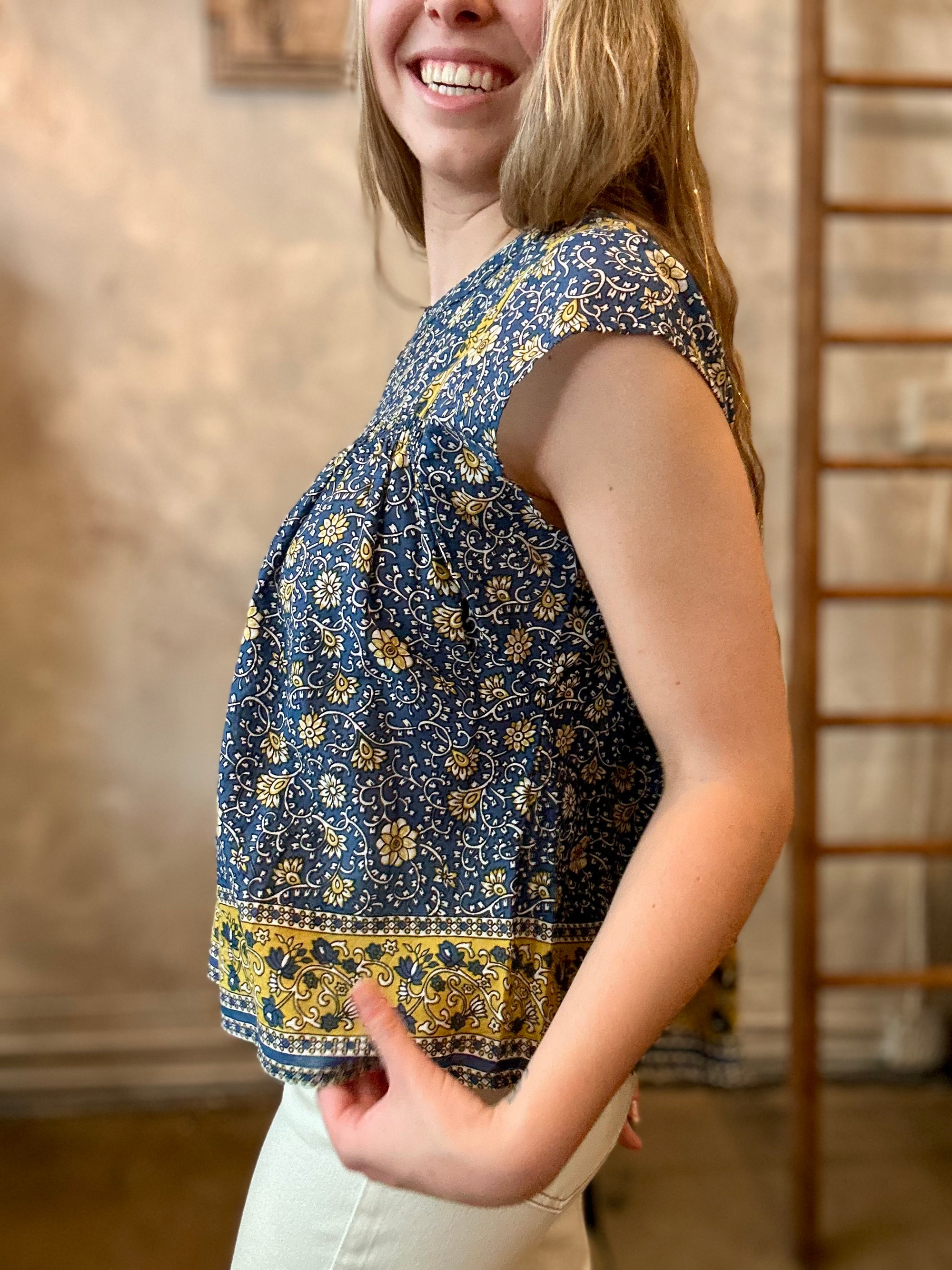 Selene Blouse - Blue Floral