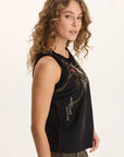 Embroidered Katrine Tank - Black