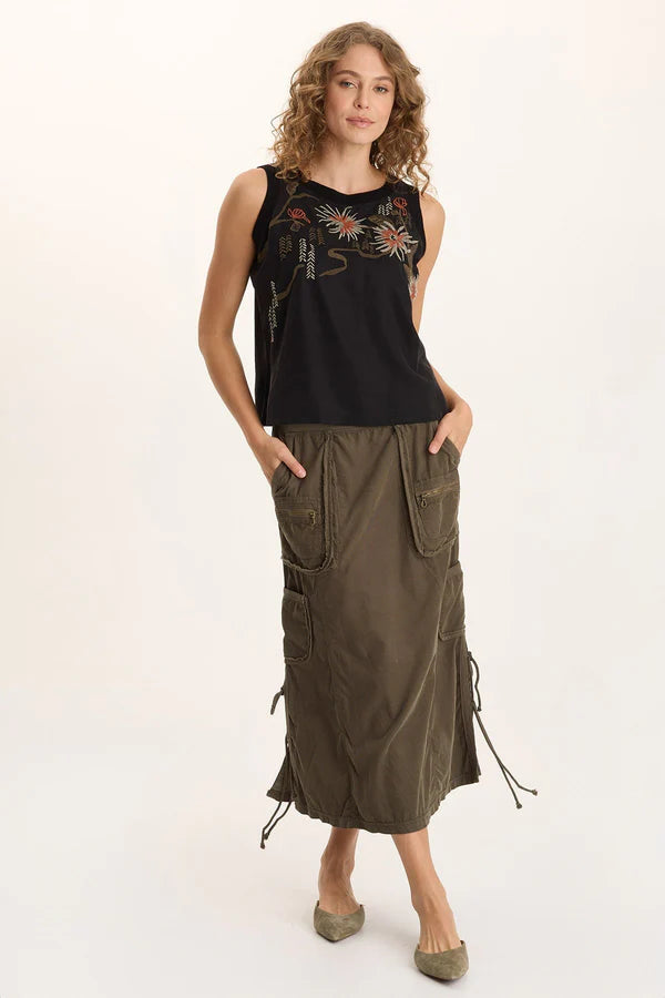 Embroidered Katrine Tank - Black