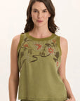 Embroidered Katrine Tank - Thicket Green
