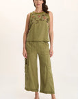 Embroidered Katrine Tank - Thicket Green