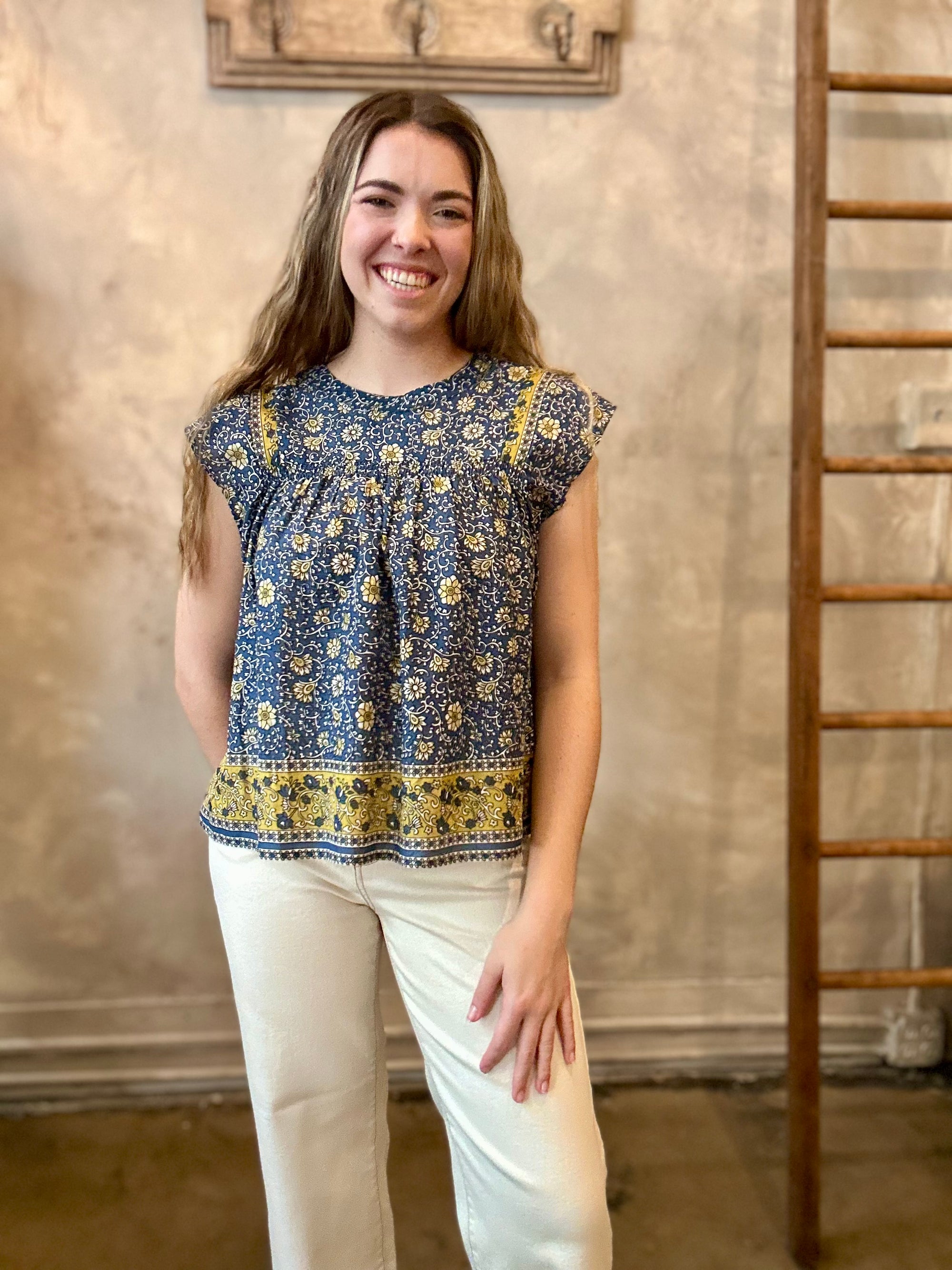 Selene Blouse - Blue Floral