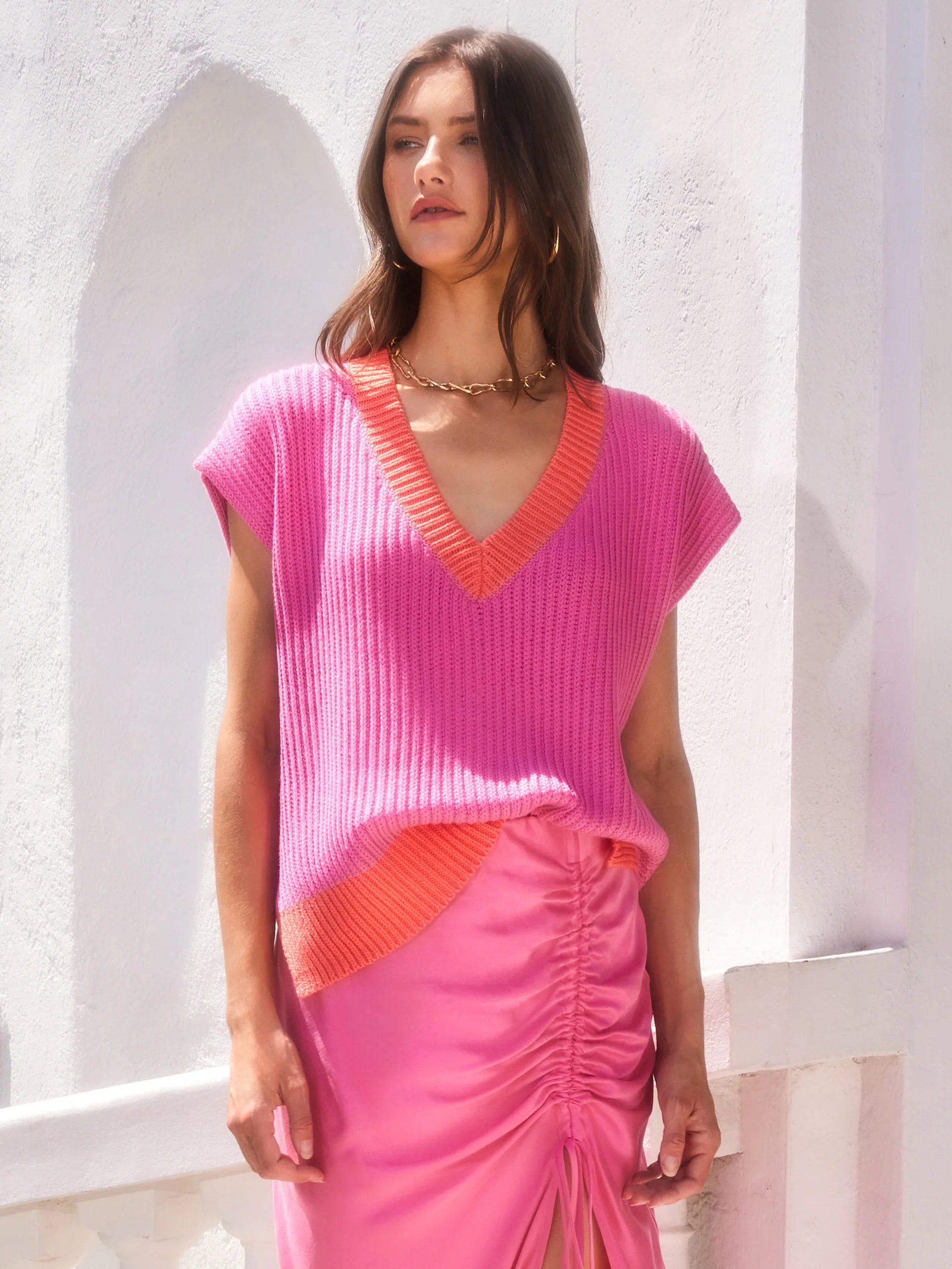 Jules Sweater Vest - Pink & Orange