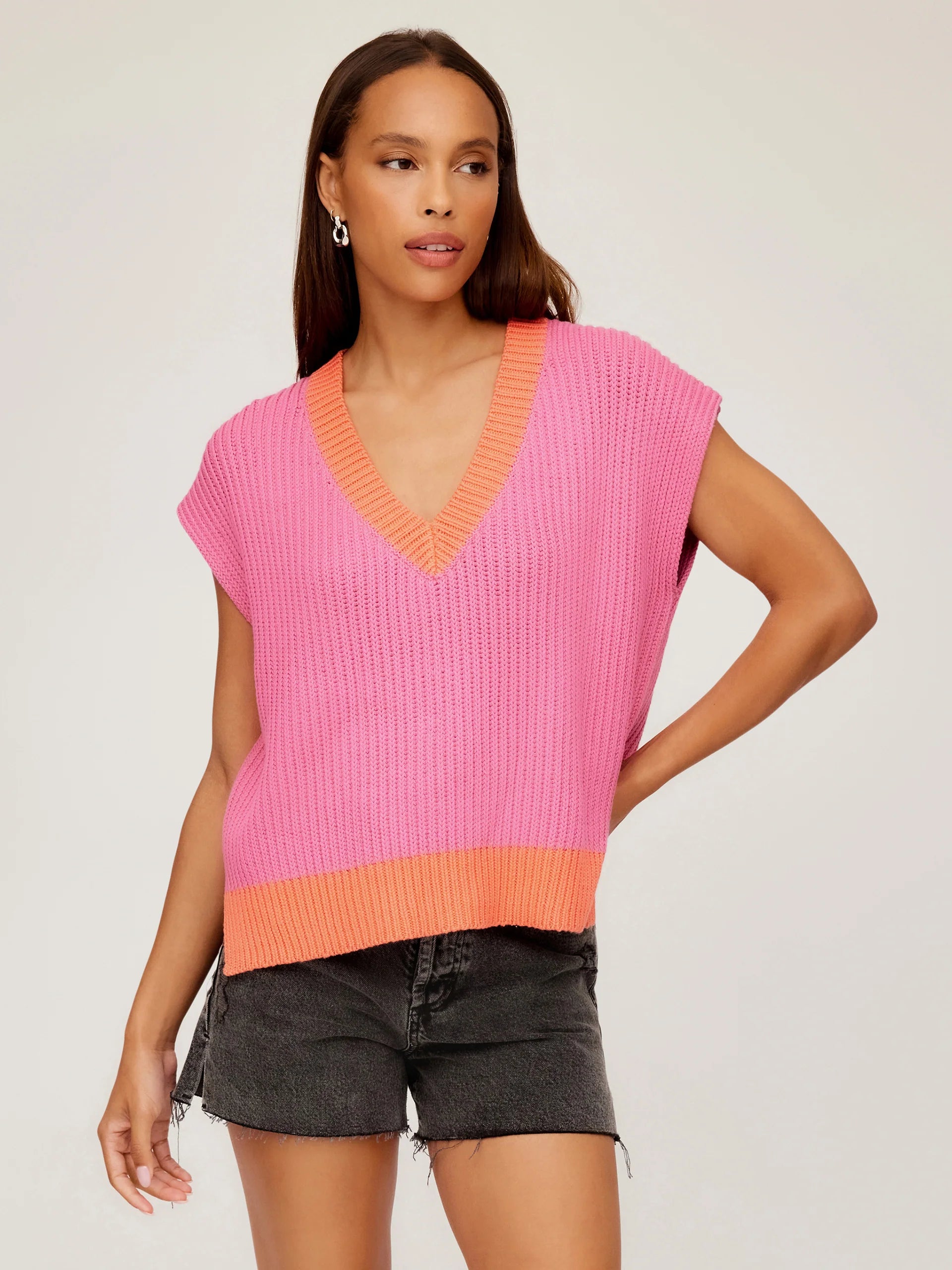 Jules Sweater Vest - Pink & Orange