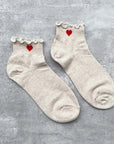Ivory Red Heart Socks