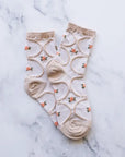 Antique Floral Socks - Beige & Coral