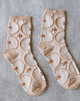 Antique Floral Socks - Beige & Coral