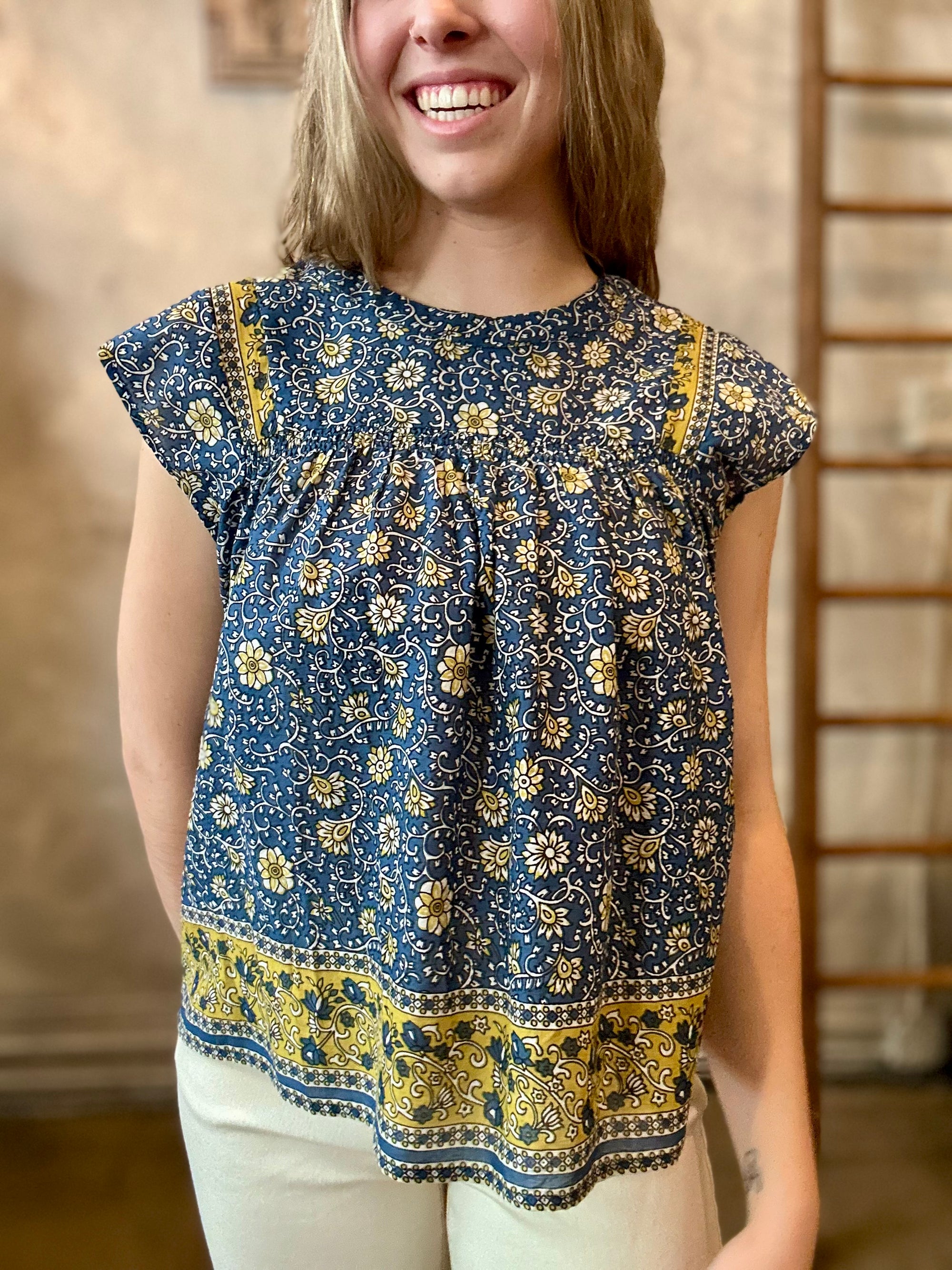Selene Blouse - Blue Floral
