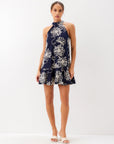 Brenda Embroidered Dress - Navy
