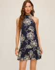 Brenda Embroidered Dress - Navy