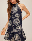 Brenda Embroidered Dress - Navy