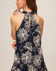 Brenda Embroidered Dress - Navy