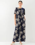 Nadine Embroidered Bow Top - Navy