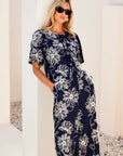 Nadine Embroidered Bow Top - Navy