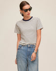 Mindy Contrast Top - Cream with Navy Stripes