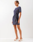 Darla Side Knot Dress - Navy & Cream Stripe