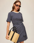 Darla Side Knot Dress - Navy & Cream Stripe