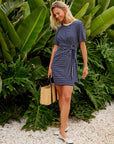 Darla Side Knot Dress - Navy & Cream Stripe