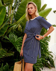 Darla Side Knot Dress - Navy & Cream Stripe