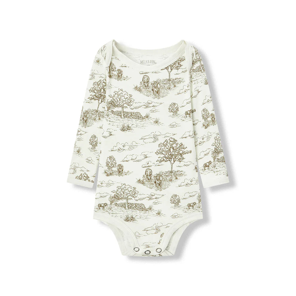 Country Toile Stretch Long-Sleeve One Piece