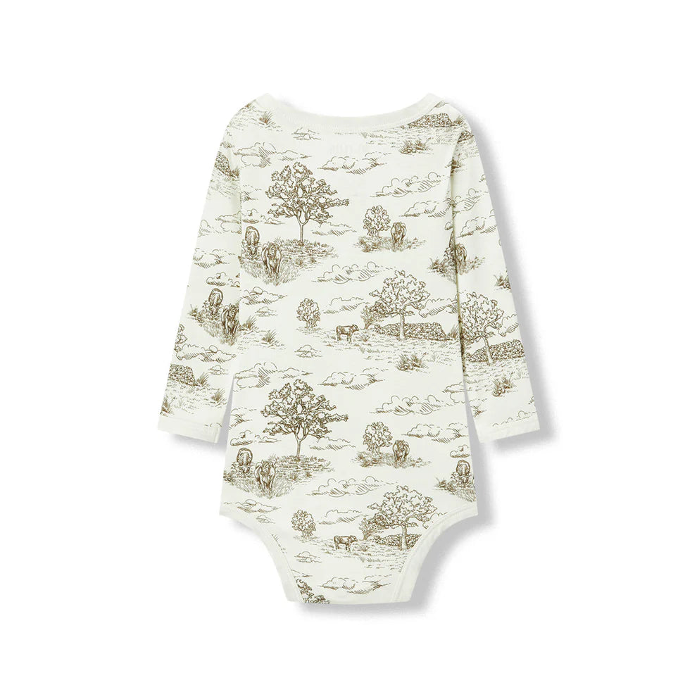 Country Toile Stretch Long-Sleeve One Piece