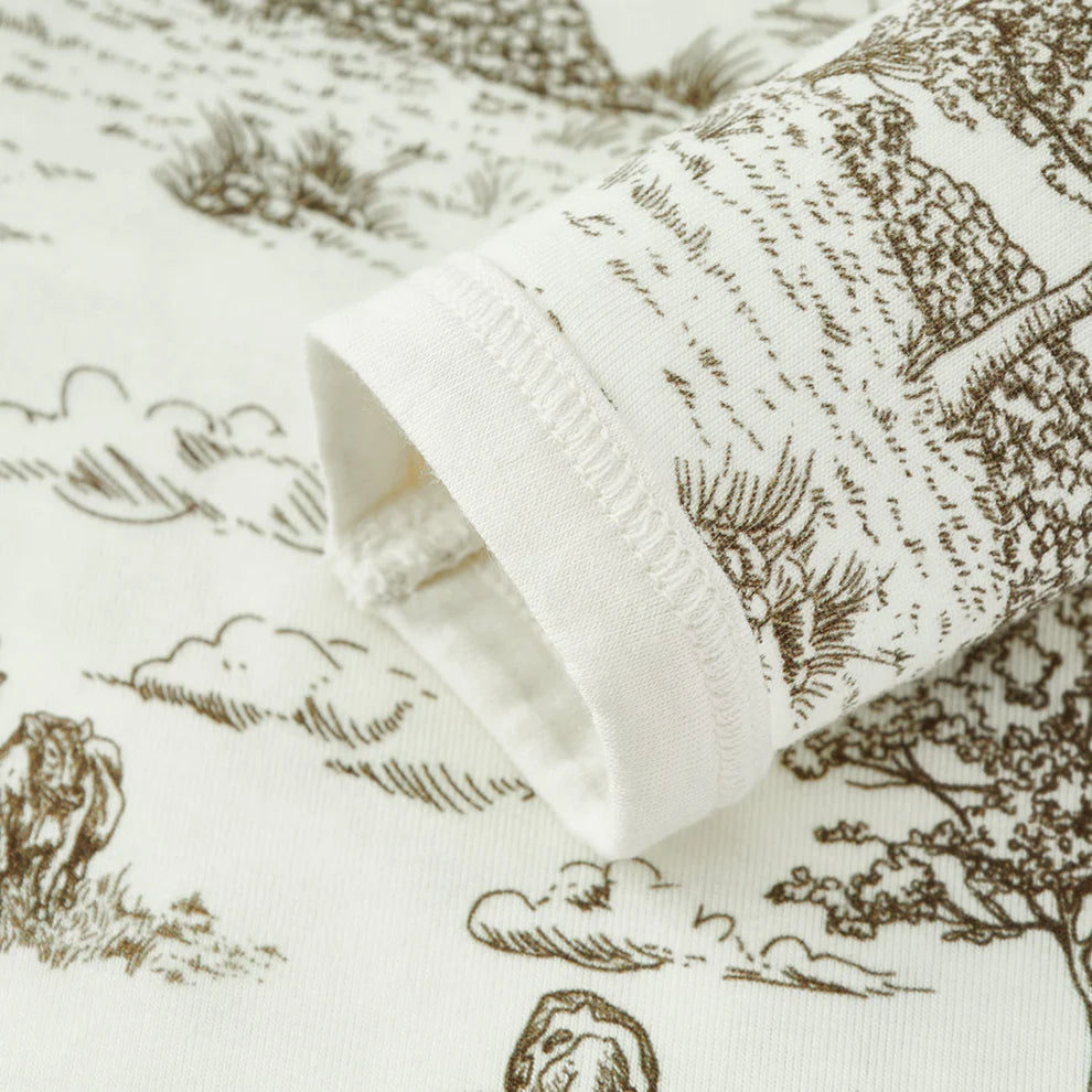 Country Toile Stretch Long-Sleeve One Piece