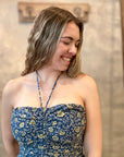 Odette Strapless Dress - Blue Floral