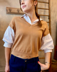 Puff Sleeve Two-fer Vest - Camel