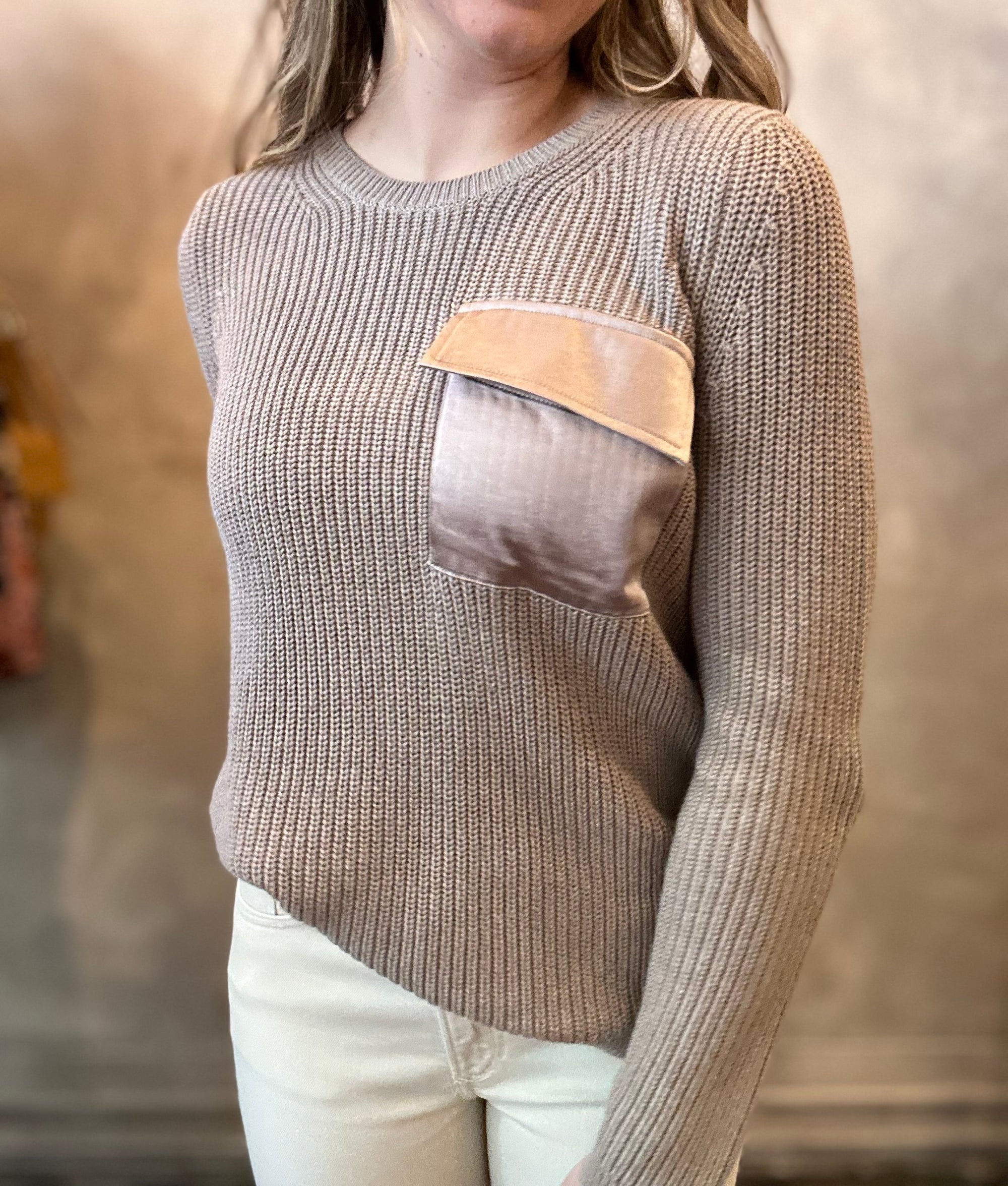 Satin Pocket Sweater - Mocha