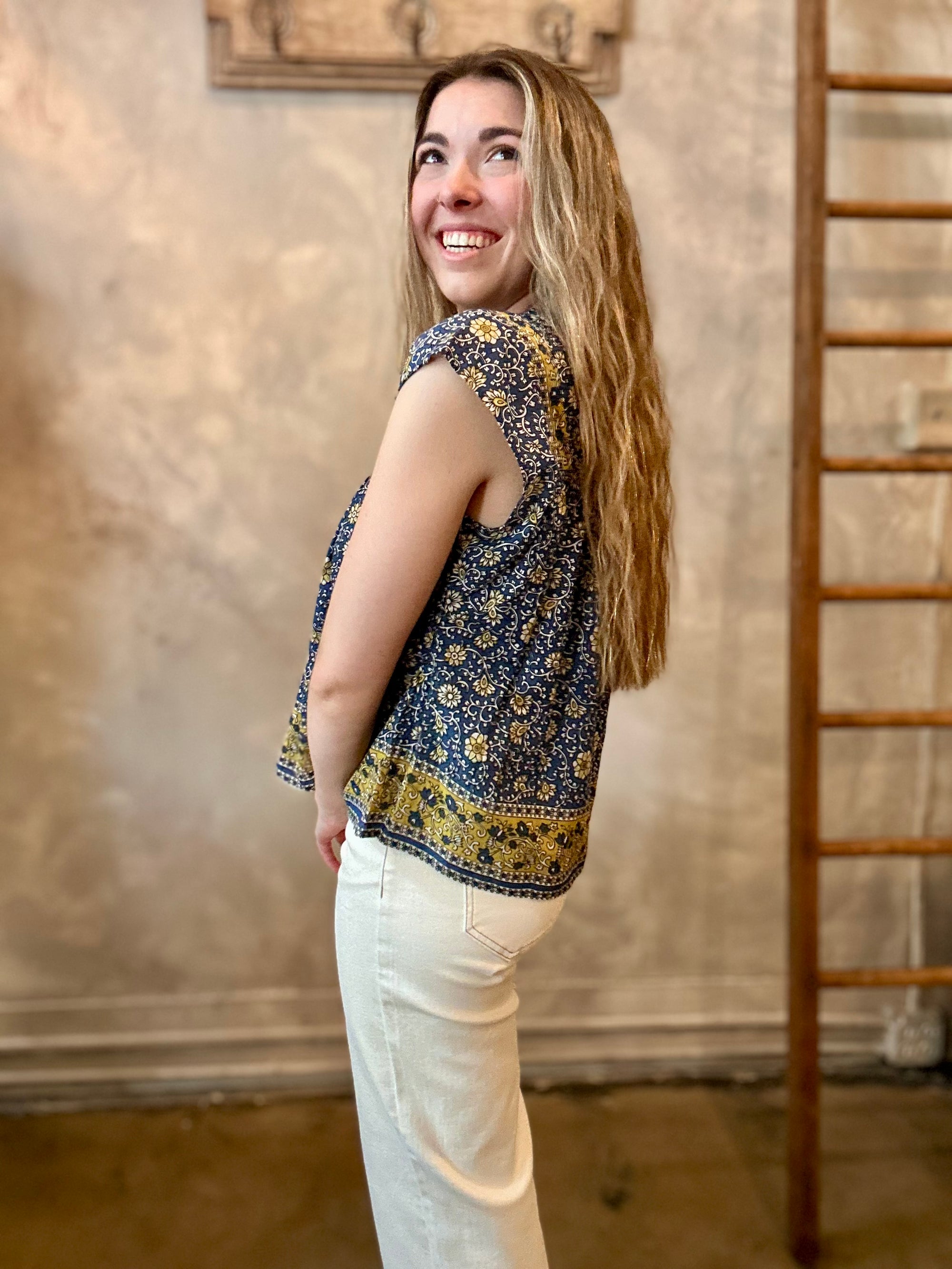 Selene Blouse - Blue Floral