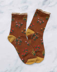 Penelope Floral Socks - Rust & Taupe