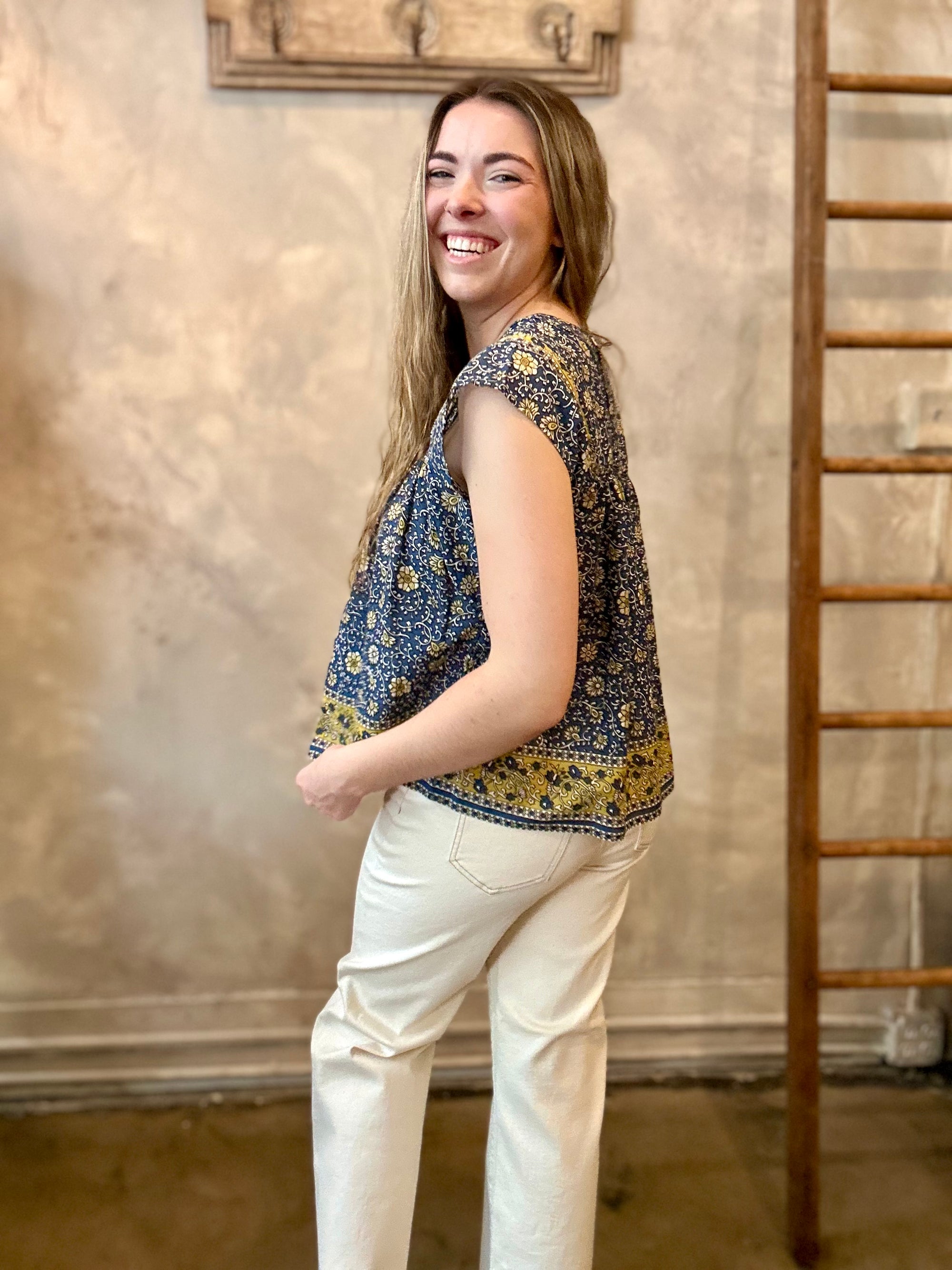 Selene Blouse - Blue Floral