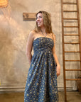 Odette Strapless Dress - Blue Floral