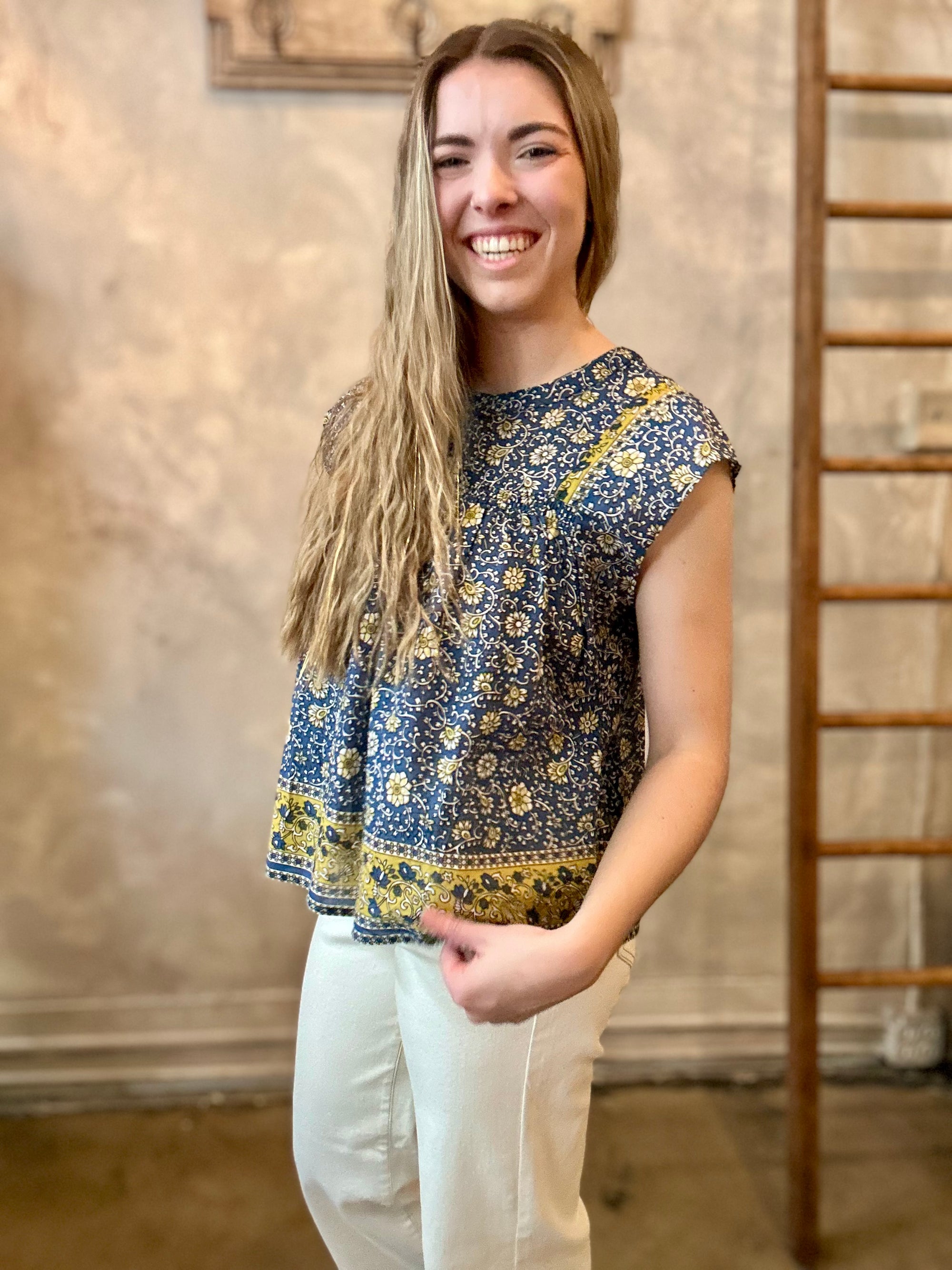 Selene Blouse - Blue Floral