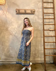 Odette Strapless Dress - Blue Floral