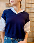 Puff Sleeve Two-fer Vest - Navy
