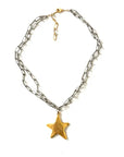 Mixed Metal Star Drop Necklace
