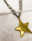 Mixed Metal Star Drop Necklace