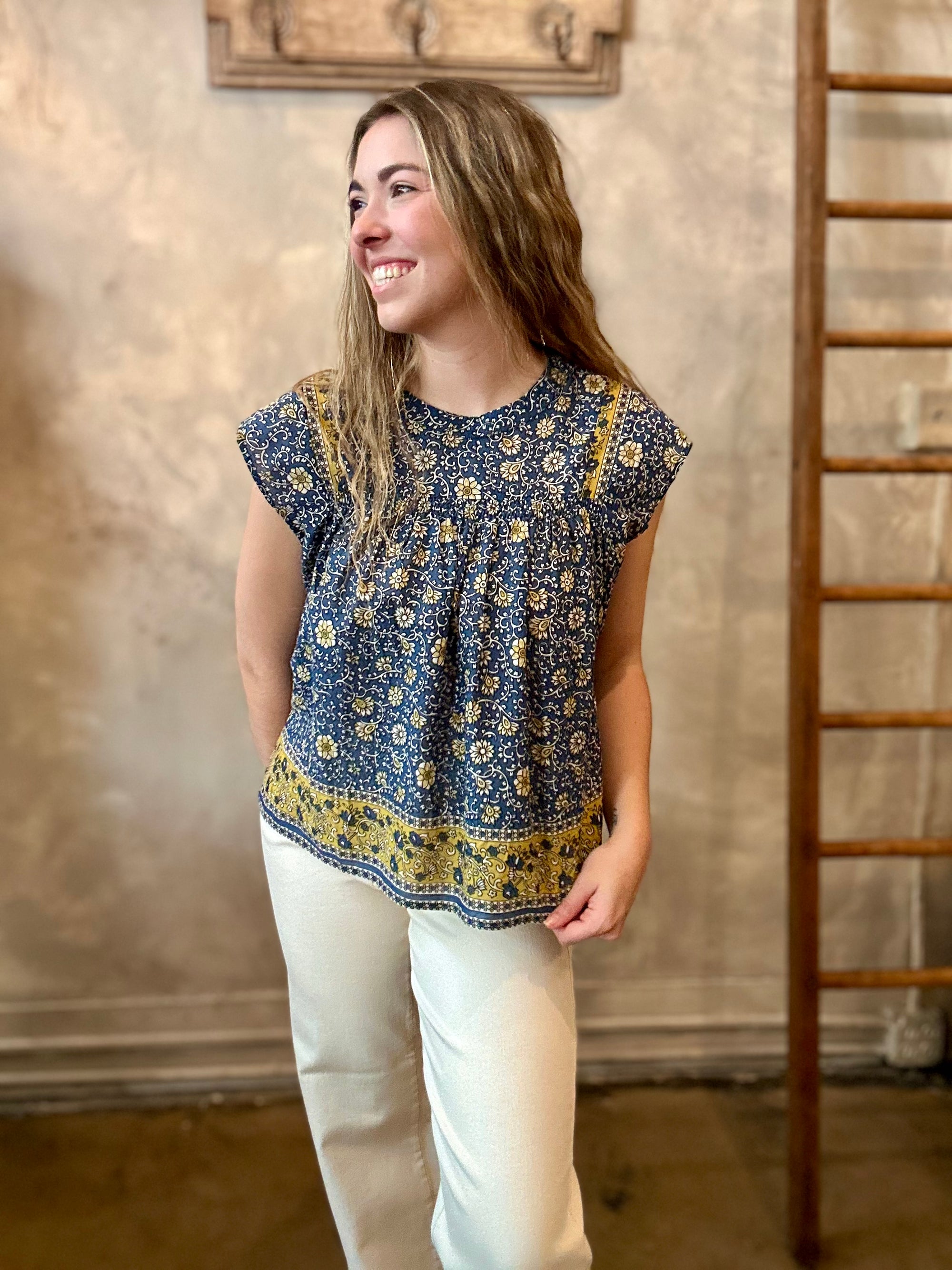 Selene Blouse - Blue Floral