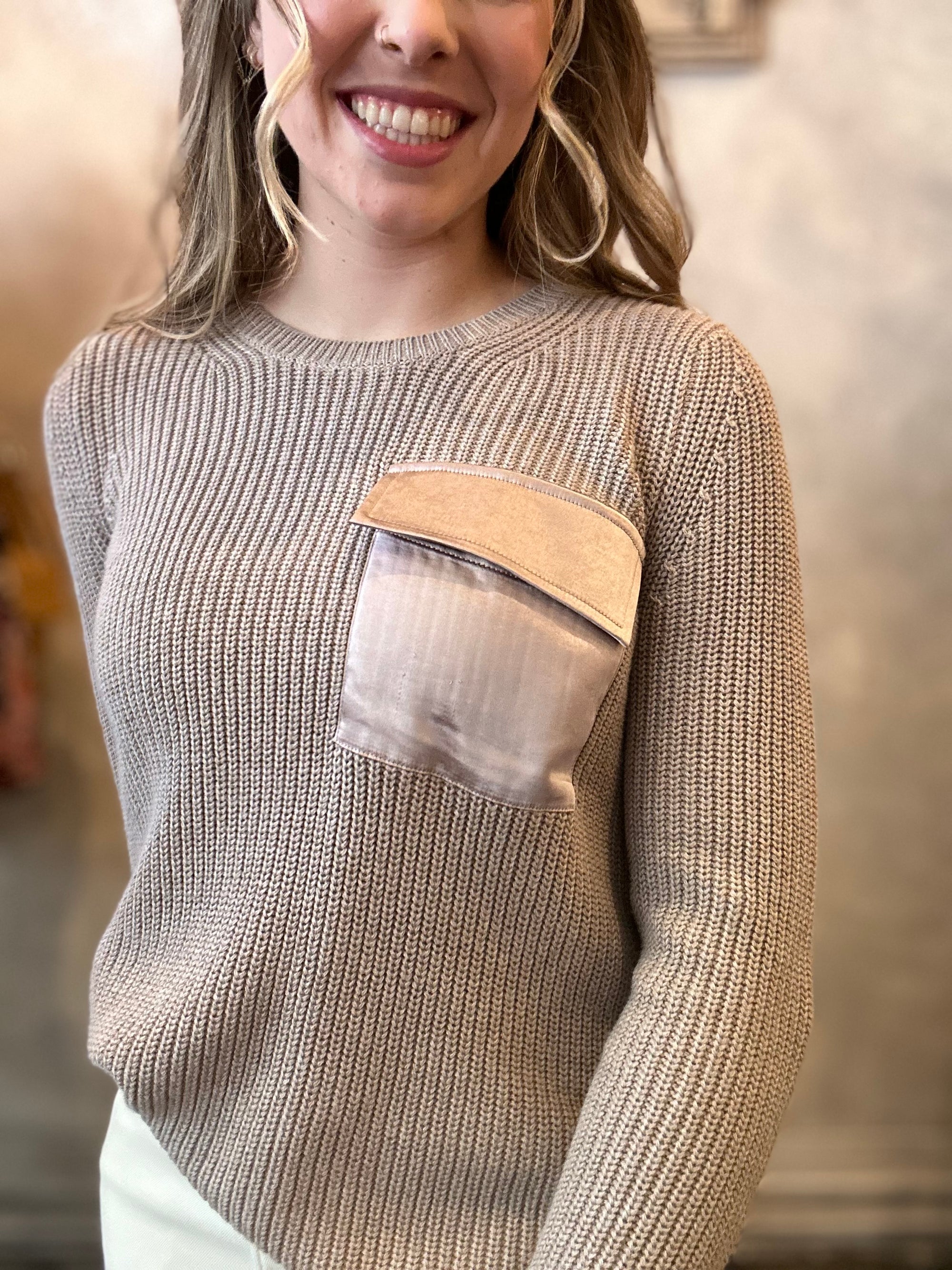 Satin Pocket Sweater - Mocha