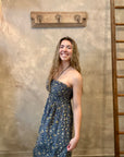 Odette Strapless Dress - Blue Floral