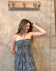 Odette Strapless Dress - Blue Floral